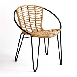 Stackable synthetic rattan and black metal chair
