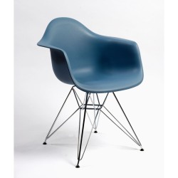 Blue armchair with nickel-plated metal leg